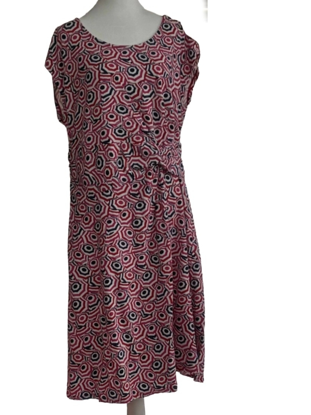 Lands End, Pink, Blue, White and Red, Cap-Sleeve Women's Dress